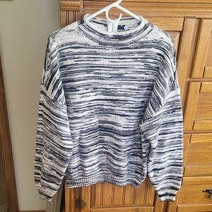Nine West Black and White Marled Crewneck Sweater